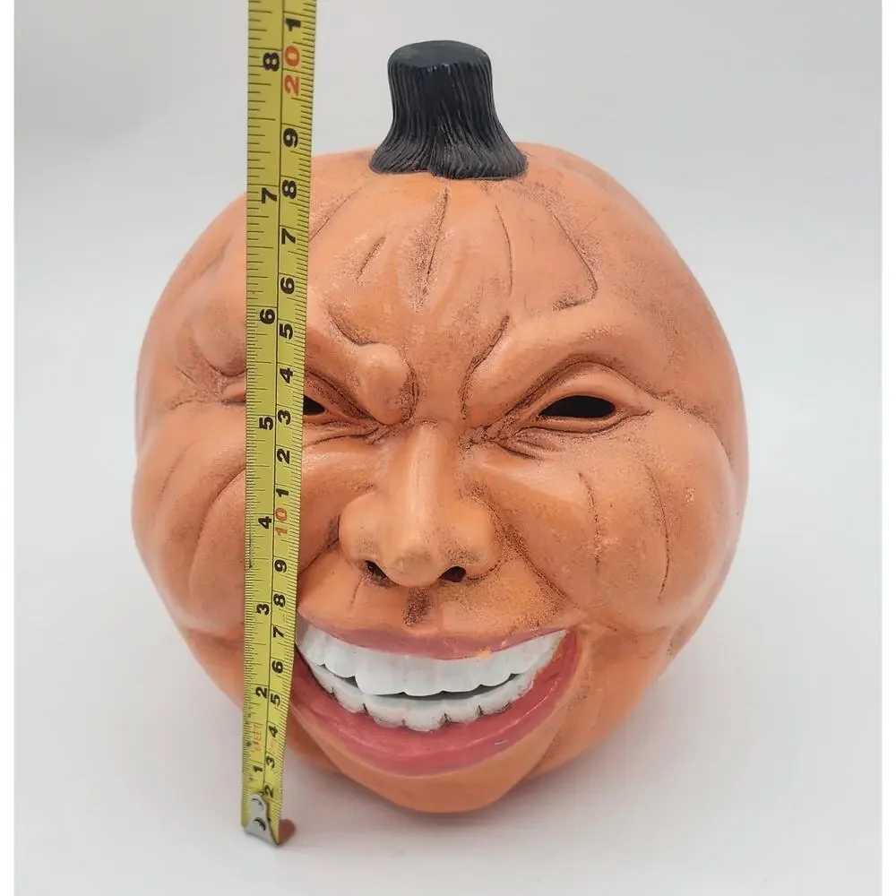 Vintage Ceramic Pumpkin with Teeth Scary Halloween Blow Mold Handmade 8